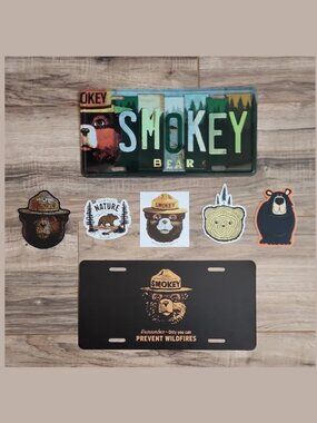 Smokey Bear License Plates and Sticker Set